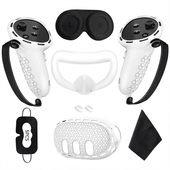 For Seven In One Full Protection Kit Compatible with Meta Quest 3 Silicone VR Cover Controller Grip Face Pad Eye Mask Lens Cover White VR Headset Accessory