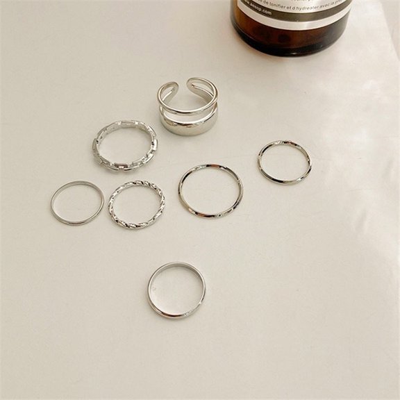 Seven Piece Adjustable Knuckle Ring Set Geometric Rings for Women Men Gold and Silver Electroplated Gold Silver