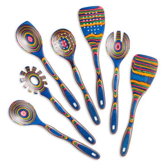 Seven-Piece Wooden Kitchenware Soup Spoon Set Wooden Cooking Supplies Non-Stick Large Colorful Spatula Kitchen Tools