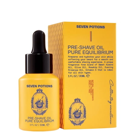 Seven Potions Pre-Shave Oil for Men — Ideal for Sensitive Skin, Helps Prevent Irritation, Fragrance Free — Natural, Vegan, Cruelty Free 1fl oz