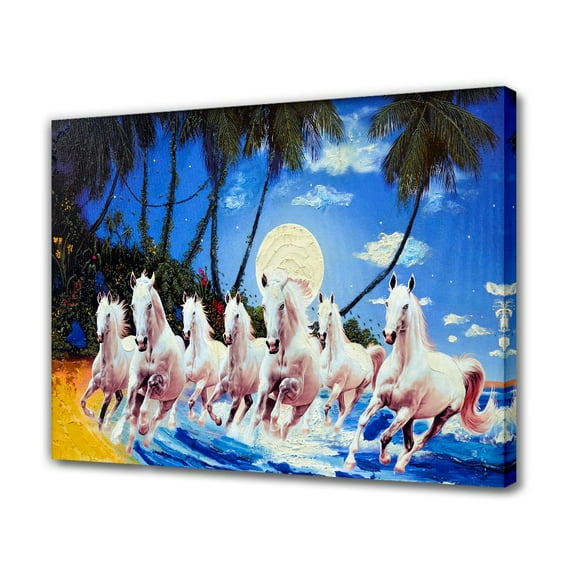Seven Running Horsess Canvas Poster Bedroom Decor Sports Landscape Office Room Decor Gift,Frame-style,24x36inch(60x90cm)