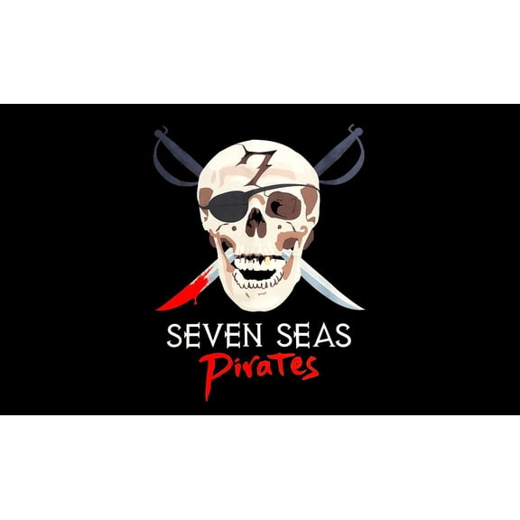 Seven Seas Pirate Flag - Skull and Crossbones Black Background