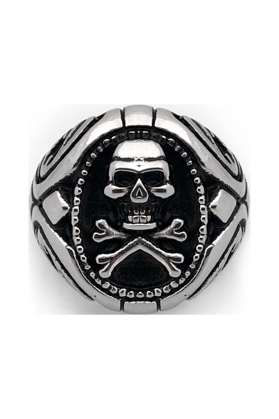 Seven Seas Pirate Skull And Crossbones Steel Black Ring