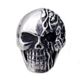 thumbnail image 1 of Seven Seas Pirates Flaming Skull Steel Black Enameled Ring, 1 of 3