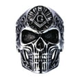 thumbnail image 1 of Seven Seas Pirates Mason Skull Steel Black Enameled Silver Ring, 1 of 4