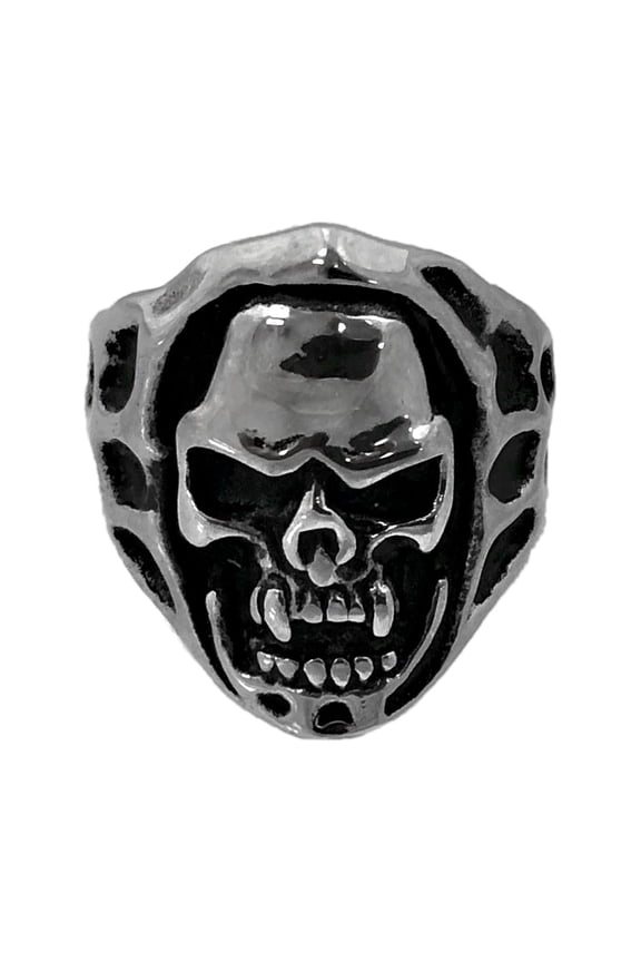 Skull Steel Black Enameled Ring