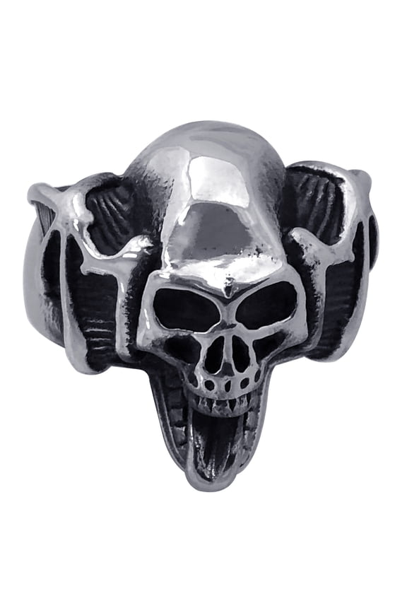 Skull Steel Black Enameled Ring