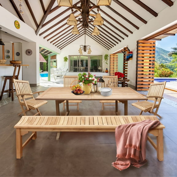 Seven Seas Teak Ocean City Outdoor Patio Backless Bench, 6 Foot