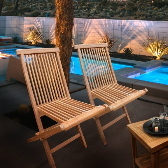 Seven Seas Teak Seaside Outdoor Patio Folding Side Chair, A-Grade Teak Wood, set of 2