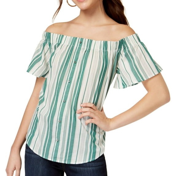 Seven Sisters Womens Decorative Buttons Off The Shoulder Blouse