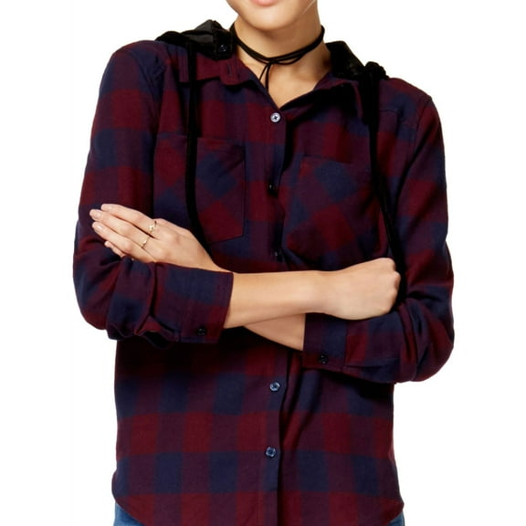 Seven Sisters Womens Hood Button Up Shirt