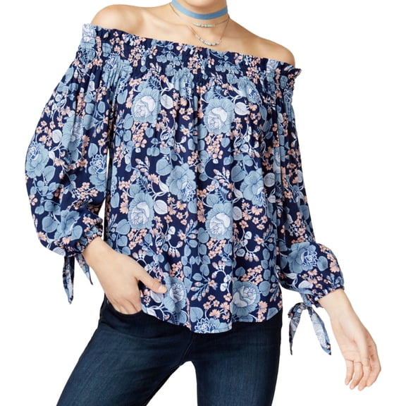 Seven Sisters Womens Printed Knit Blouse, Blue, Juniors, X-Small