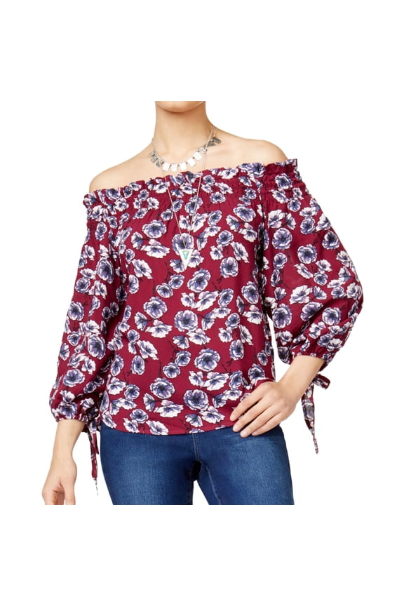 Womens Printed Knit Blouse, Purple, Juniors, Small