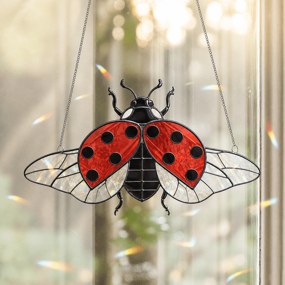 Seven Spot Ladybug Window Ornament Holographic Acrylic Rainbow Sun Catcher Gift