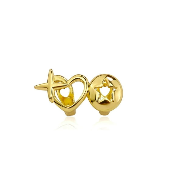 Seven Spring Grillz for Your Teeth, Hollow-Out Heart & Star Design, 14K Gold Plated Dental Jewelry, Grills for Men and Women, Hip Hop Party Accessory with Molding Bars