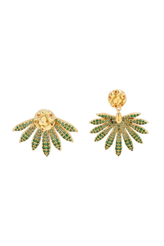 Tropical Rainforest Series 14K Gold-Plated Silver-Made Stud Earring,Green Zircon Accent Leaf-Shape New Jewellry for Women