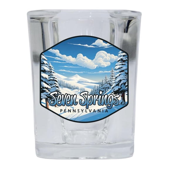 Seven Springs Pennsylvania Design B Souvenir 2 oz Square Shot Glass Clear