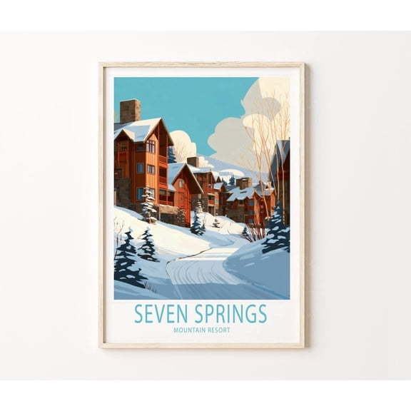 Seven Springs Pennsylvania Winter Village Ski Scene Wall Art Home Decor