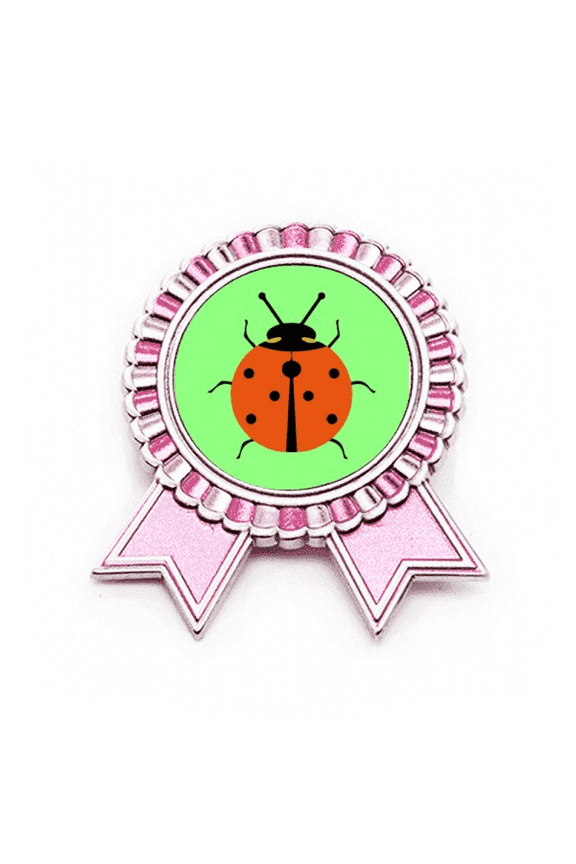 Seven Star Ladybug Animated Pest Insect Badge Brooch Pin Pink Winner Award Medal