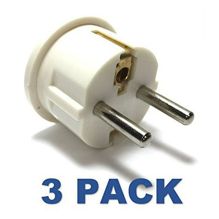 Seven Star Universal Travel Plug Adapters For Europe White Multi-packs (3  Pack, USA to European - 2 Round Pins - Type E/F)