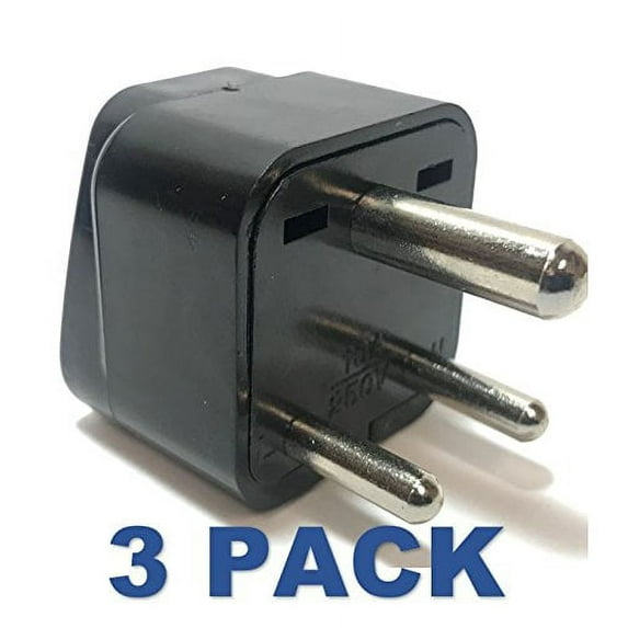 Seven Star Universal Travel Plug Adapters For India & Africa (3 Pack, Universal to India - 3 Round Pin - Type D)