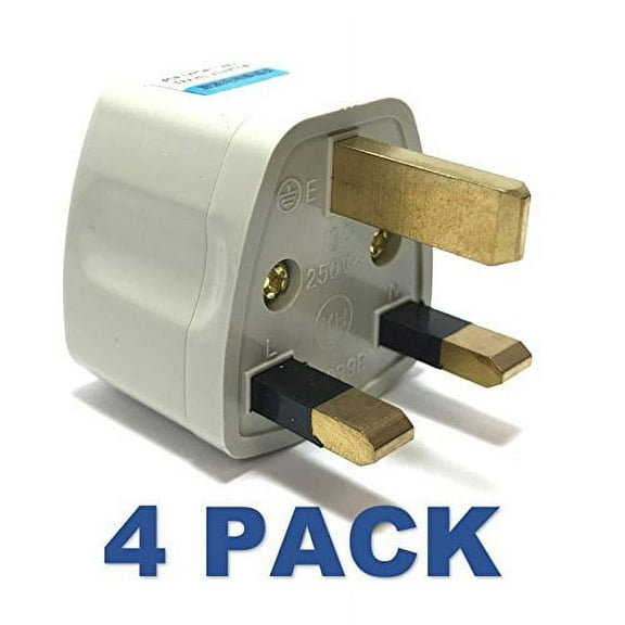 Seven Star Universal Travel Plug Adapters For UK, Ireland UAE Multi-packs (4 Pack, For UK, Ireland & UAE - 3 Pins - Type G, White)