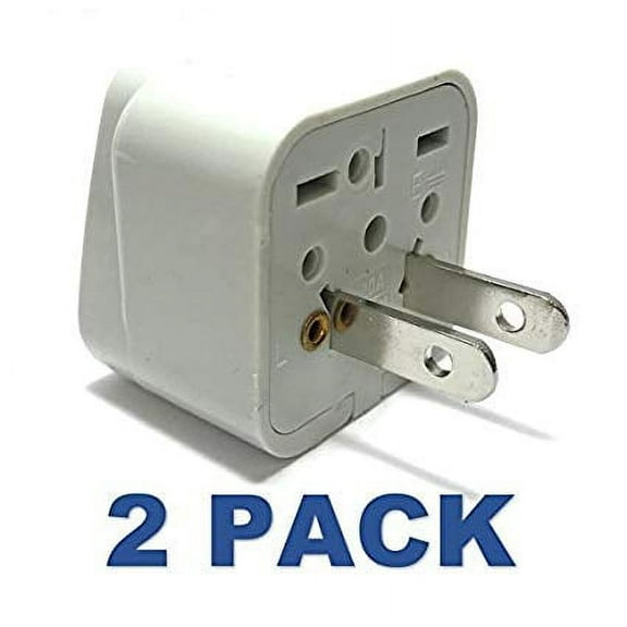 Seven Star Universal Travel Plug Adapters For USA (2 Pack, Universal to USA - 2 Flat Pins - Type A, White)