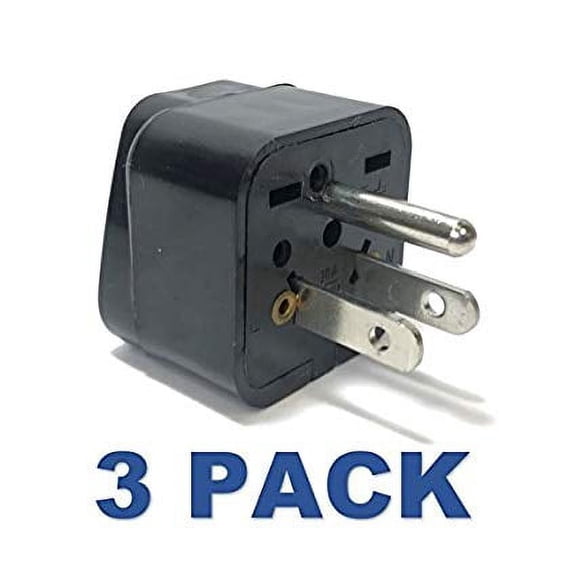 Seven Star Universal Travel Plug Adapters For USA Multi Pack (3 Pack, Universal to USA Grounded, Type B)