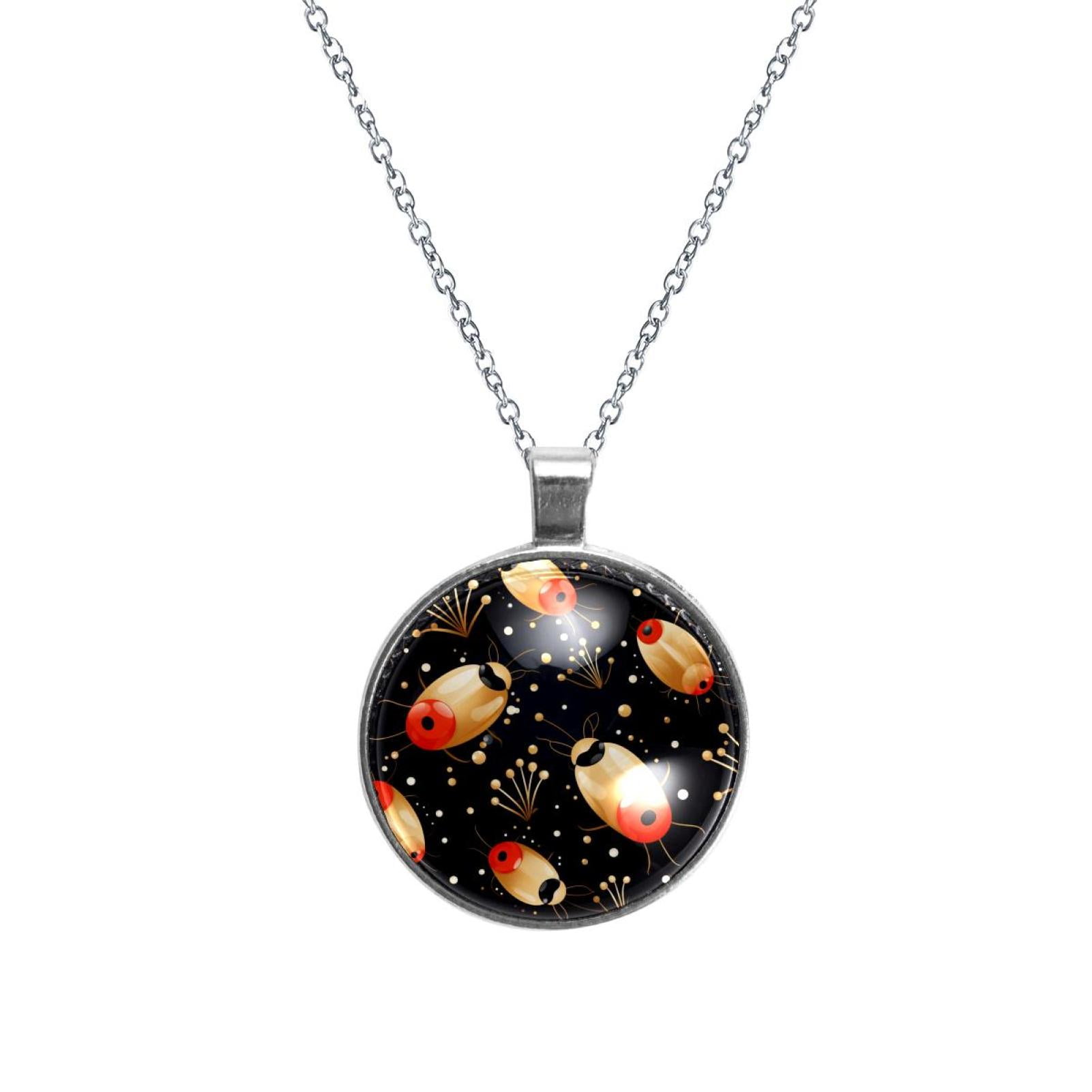 Seven Starred Iadybird Stunning Glass Circular Pendant Necklace ...