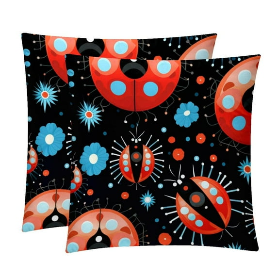Seven Starred Iadybird with Unique Patterns Covers - Set of 2 Throw Pillows for Home Decor - Available in 16x16, 18x18, 20x20 Inches for Various Occasions