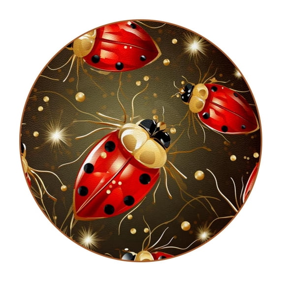Seven Starred Ladybird 6pcs Round Coasters Set, Microfiber Leather Drink Coasters, 11x11 cm/4.3x4.3 in Size for Decoration