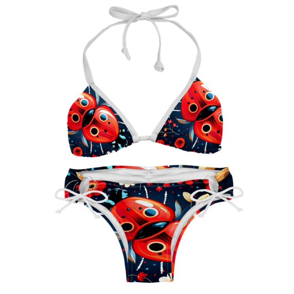 Seven Starred Ladybird Detachable Sponge Adjustable Strap Bikini Set Two-Pack Swimming Suits One-Piece Swimsuits - Ideal for Beach and Pool Parties
