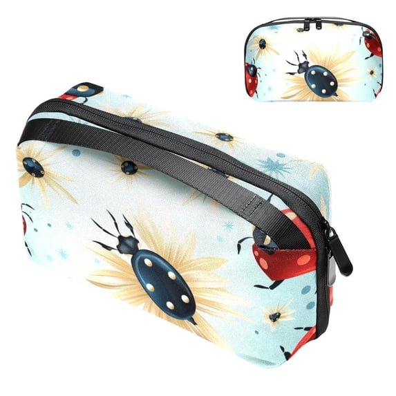 Seven Starred Ladybird Hard Drive Case - Waterproof Oxford Fabric Digital Bag for Cable Cord Organizer, Cable Box Organizer Small - 5.9x9.44x3.14 in
