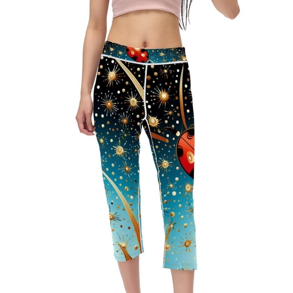 Seven Starred Ladybird High Waist Capris Not See-Through Printed Yoga Pants Women Leggings Gym Leggings Suitable for Running Fitness Yoga