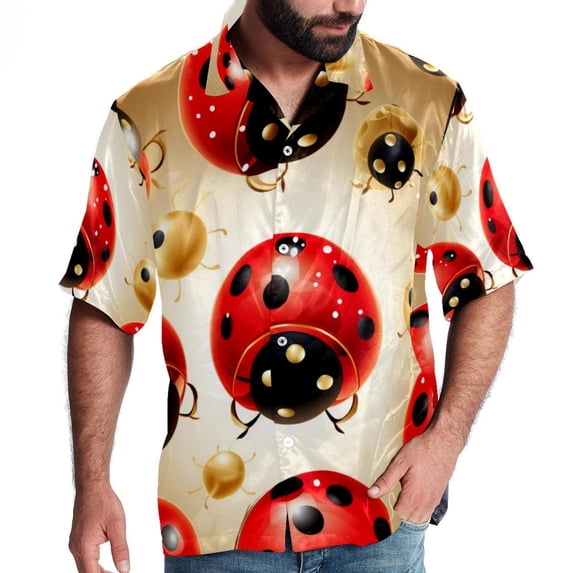 Seven Starred Ladybird Men's Casual Hawaiian Shirts, Printed Button Down Short Sleeve Summer Beach Tops with Spread Collar - Unisex