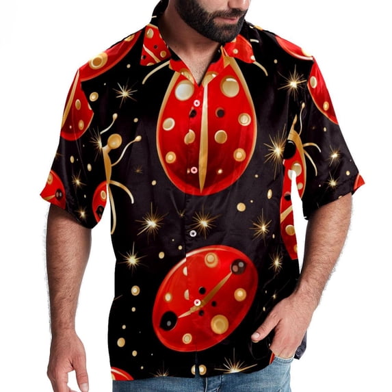 Seven Starred Ladybird Men's Short Sleeve Casual Printed Button Down Beach Shirt - Summer Unisex Top