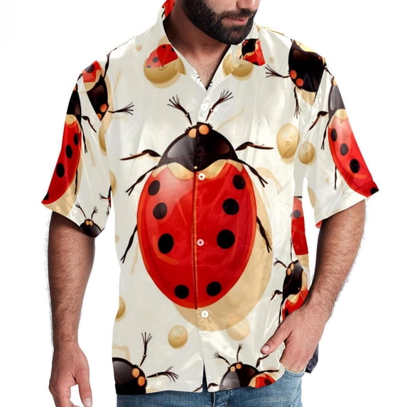 Seven Starred Ladybird Men's Short Sleeve Casual Printed Button Down Beach Shirts