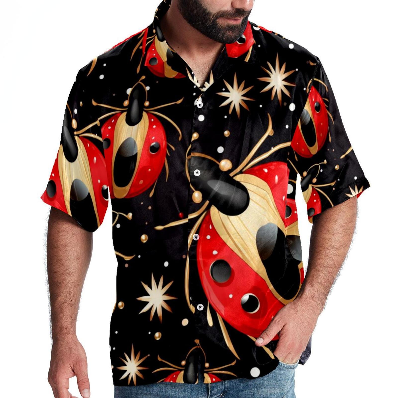 Seven Starred Ladybird Men's Short Sleeve Printed Button Down Beach ...