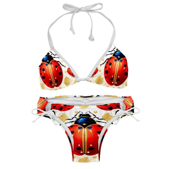 Seven Starred Ladybird One-Piece Swimsuit Bikini Set, Detachable Sponge, Adjustable Strap, Two-Pack, Beach Vacation Wear