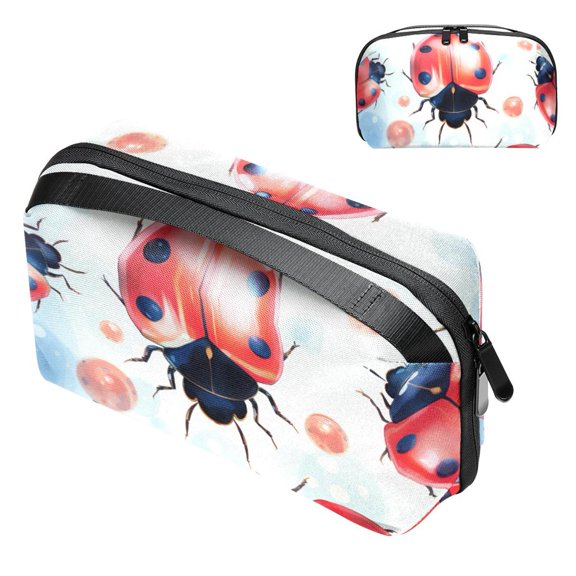 Seven Starred Ladybird Oxford Fabric Waterproof Portable Hard Drive Bag and Case with Cord Storage and Travel Charger Organizer for Electronic Devices - 5.9x9.44x3.14 in