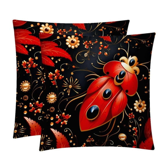 Seven Starred Ladybird Pillows Set of 2 | Decorative Covers Pillows with Unique Patterns | Available in 16x16, 18x18, and 20x20 Inches | for Home Decor and Gifting