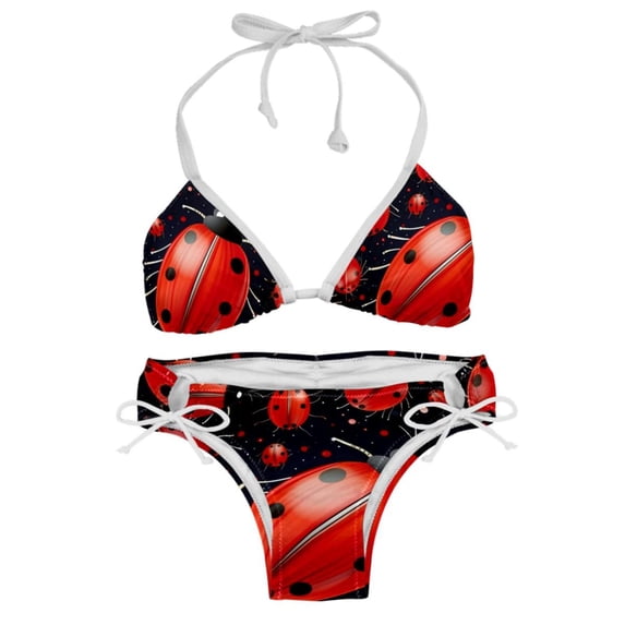 Seven Starred Ladybird Two-Pack Bikini Set with Detachable Sponge and Adjustable Strap, for Beach and Swimming Suit Scenes