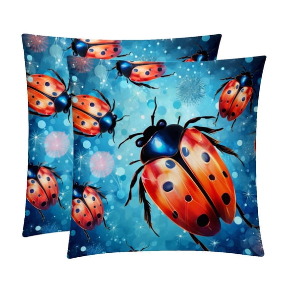 Seven Starred Ladybird with Unique Patterns Covers - Set of 2 Throw Pillows for Home Decor - Available in 16x16, 18x18, 20x20 Inches for Various Occasions