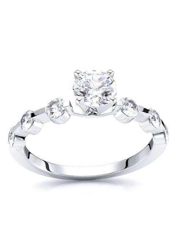 Half Eternity Wedding Ring, Bubble Set Shared Prong Engagement Ring, 14K White Gold Plated, 2.1 Ct Simulated Diamond, Proposal Ring For Her