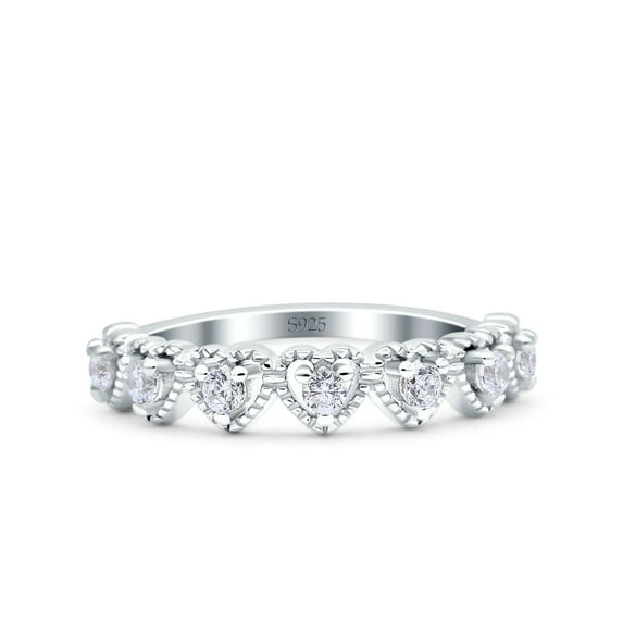 Seven Stone Diamond Ring, Heart Shape Mount Diamond Engagement Ring, Half Eternity Diamond Wedding Band, 2.1 Ct Round Brilliant Cut Simulated Diamond, 14K White Gold Plated, Promise Ring