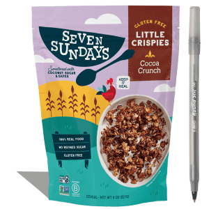 Seven Sundays Cocoa Crunch Little Crispies with pan