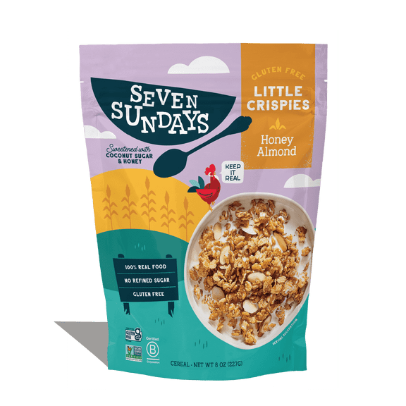 Seven Sundays Little Crispies Honey Almond Gluten-Free Cereal, 8 oz Bag, with Delightful Crunch