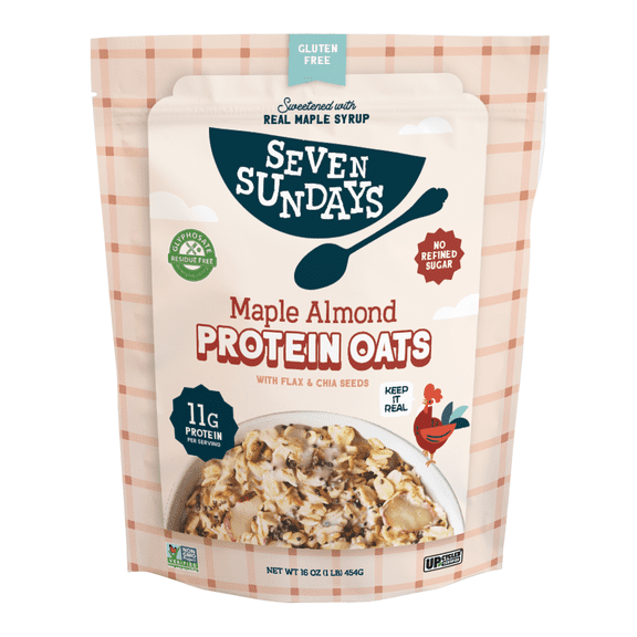 Seven Sundays Maple Almond Flax Chia Protein Oats, Gluten Free, 16 oz Bag