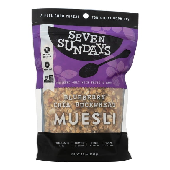 Seven Sundays Muesli Cereal, Blueberry Chia Buckwheat, 12 Oz, Pack of 6