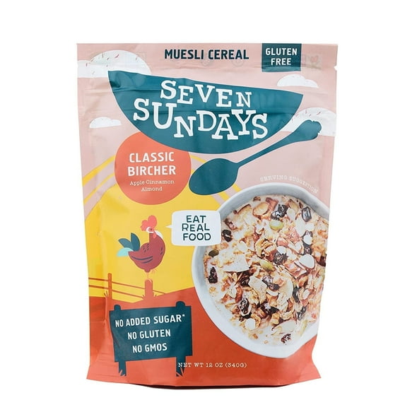 Seven Sundays Muesli Cereal - Classic Bircher Mix Apple Cinnamon Almond - 12 oz Pack of 3